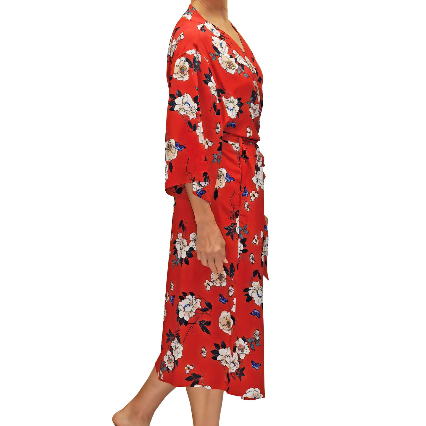 Red Floral Print Kimono Robe Mystique Intimates